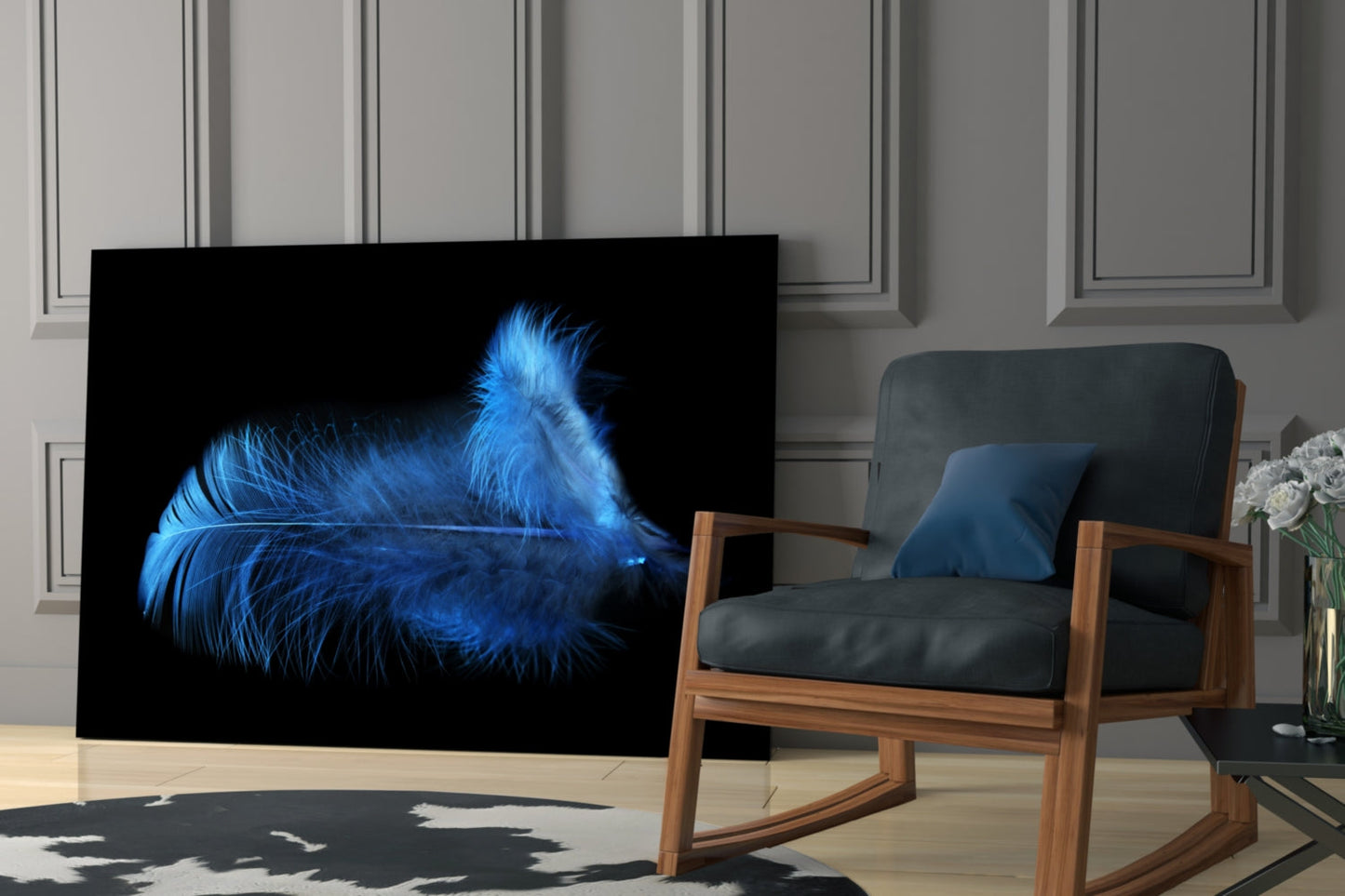 Blue Feather Macro Glass Wall Art