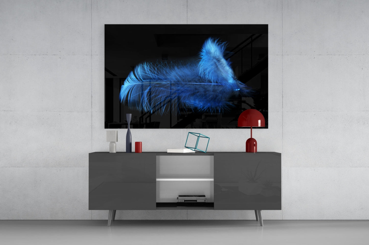 Blue Feather Macro Glass Wall Art