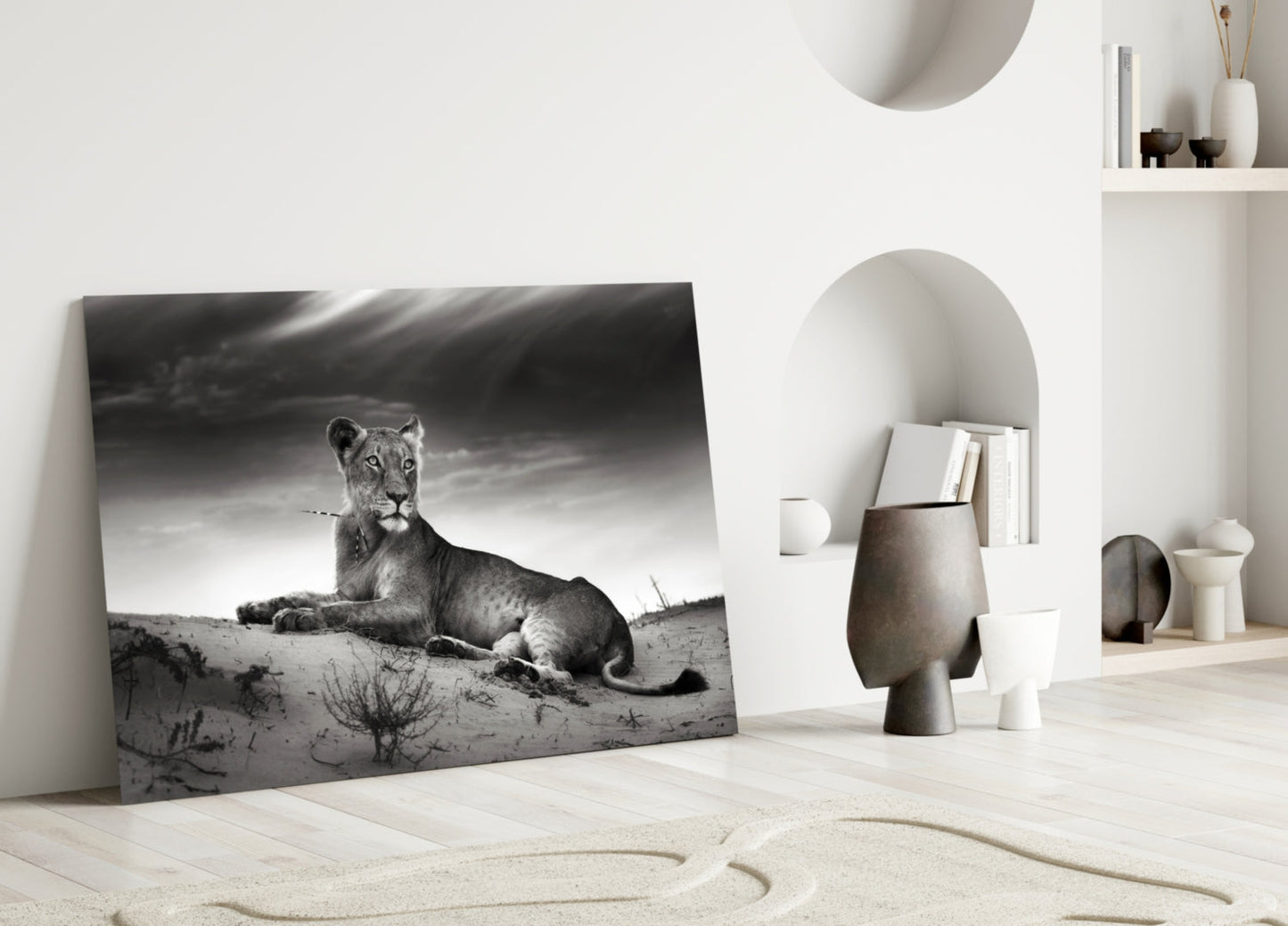 Lioness Glass Wall Art - Black and White Wildlife
