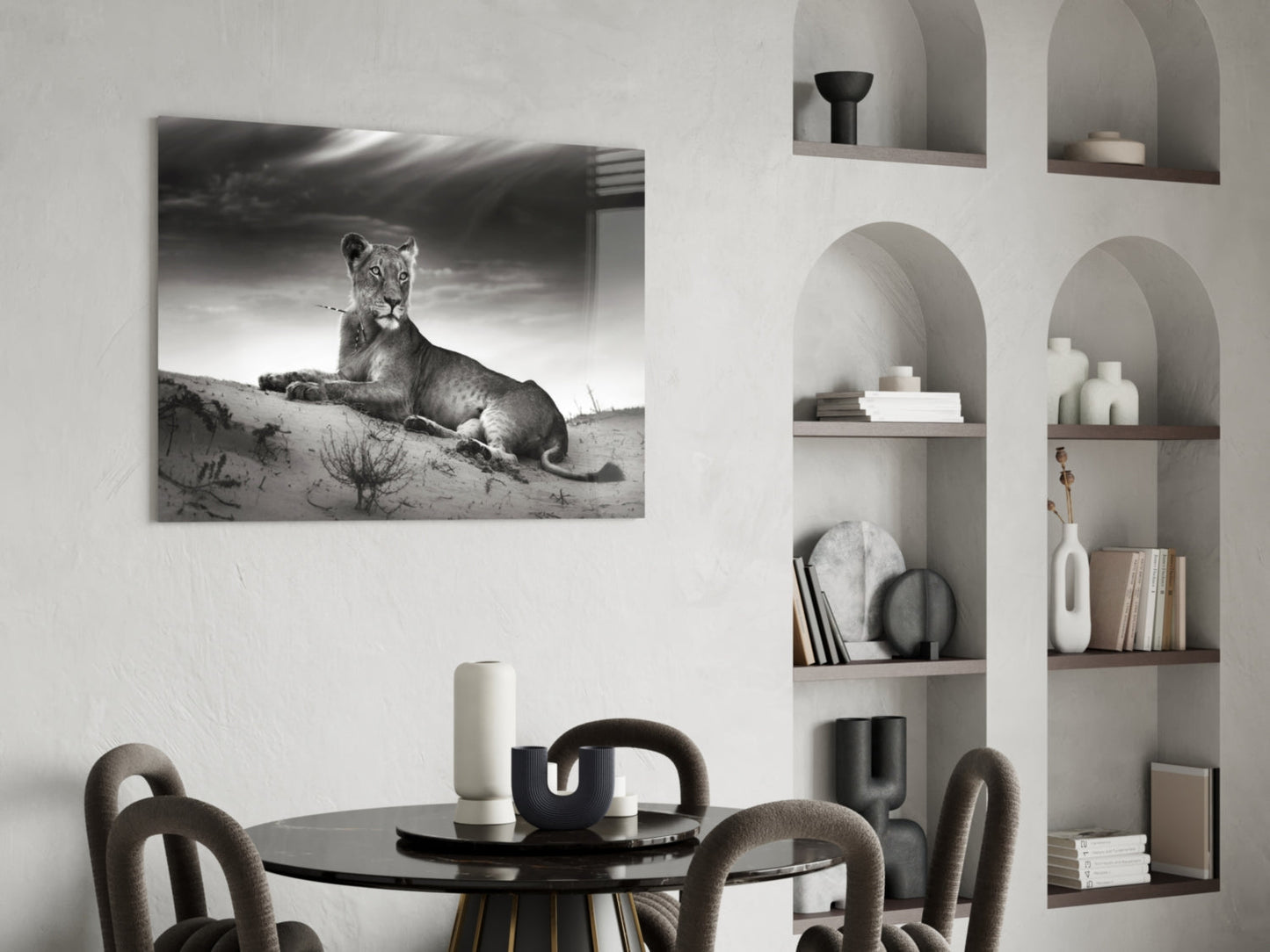 Lioness Glass Wall Art - Black and White Wildlife