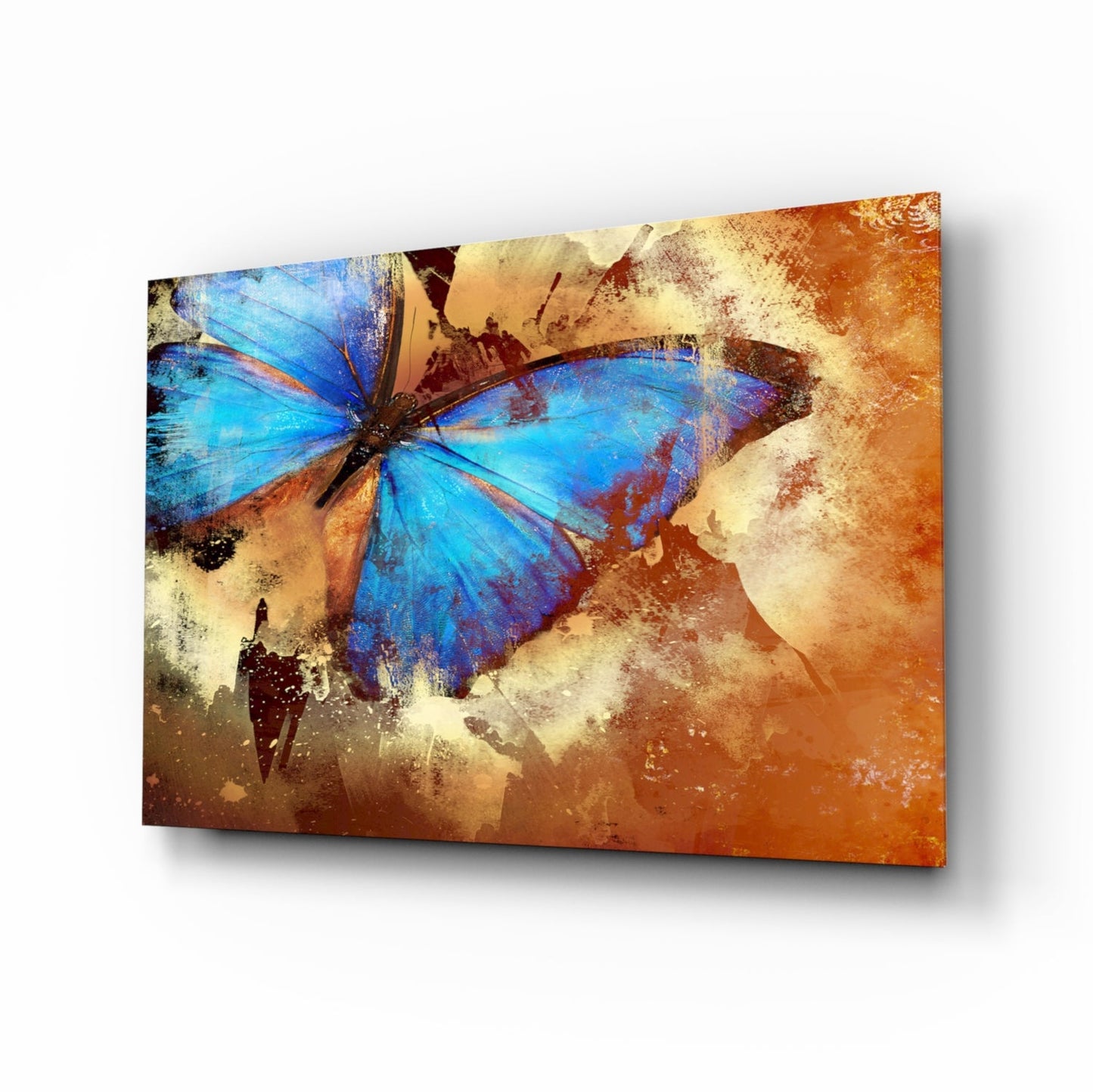 Butterfly glass wall art blue morpho tempered glass