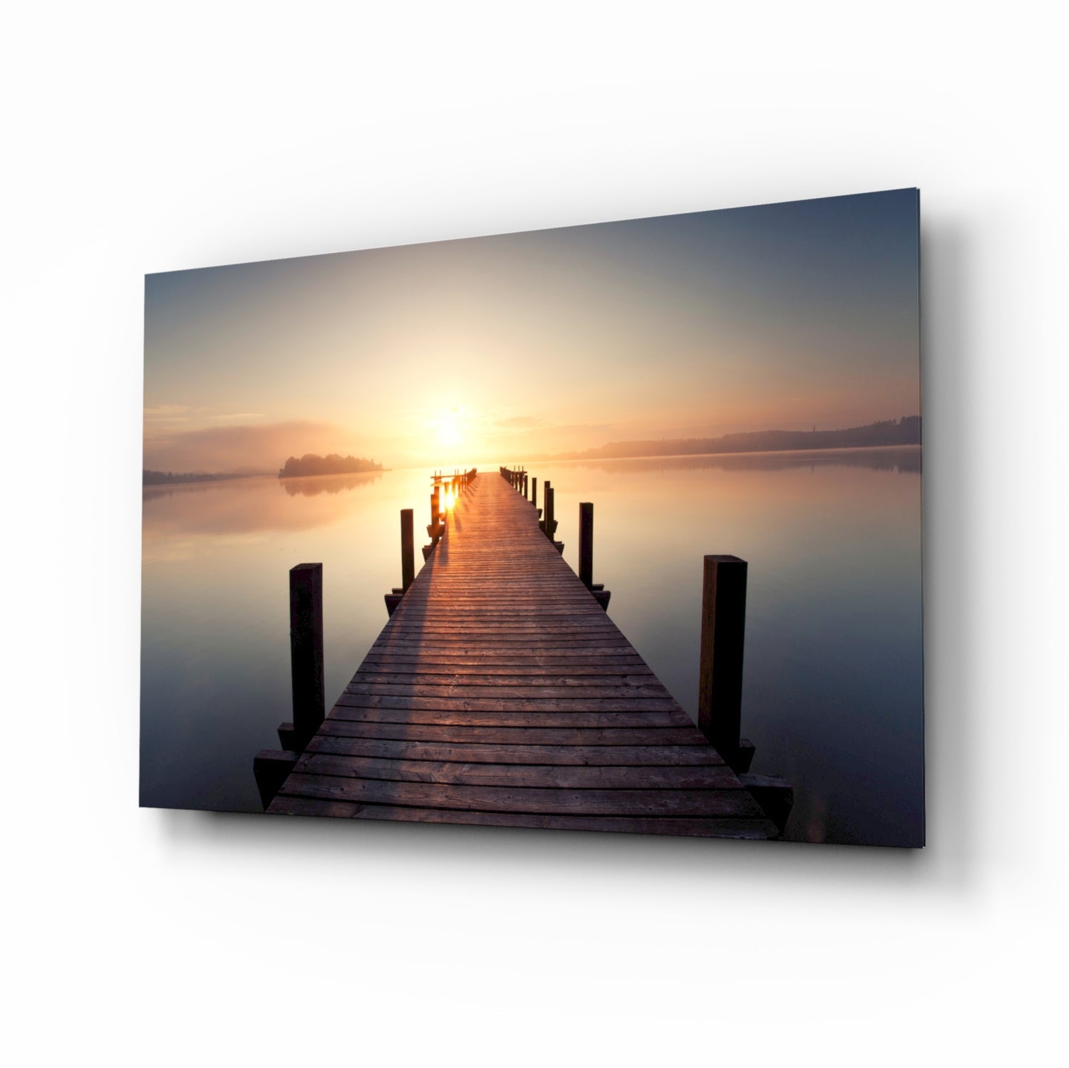 Sunrise jetty coastal glass wall art