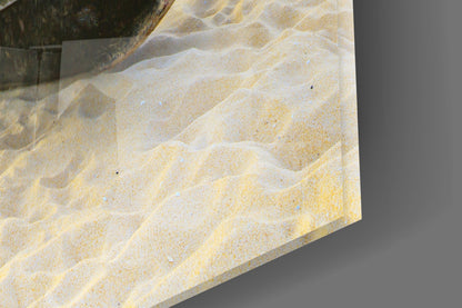 Canoe on White Sand Beach Glass Wall Art