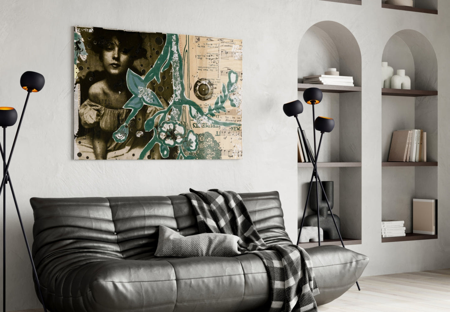 Vintage Collage Portrait Glass Wall Art