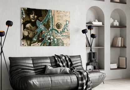 Vintage Collage Portrait Glass Wall Art