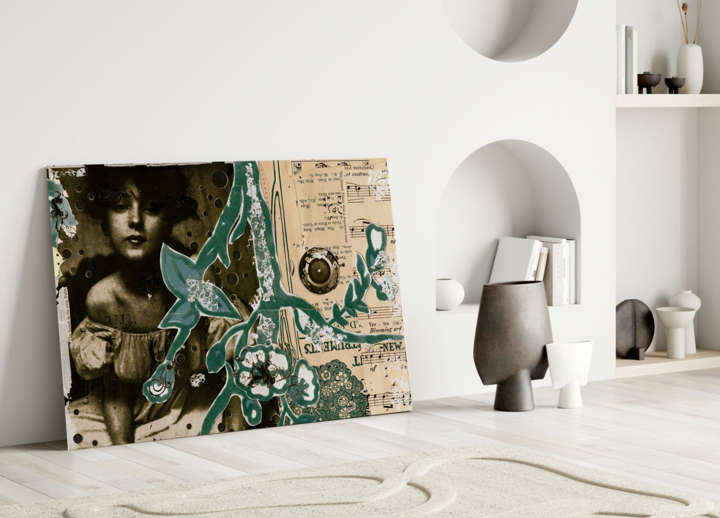 Vintage Collage Portrait Glass Wall Art