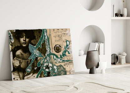 Vintage Collage Portrait Glass Wall Art