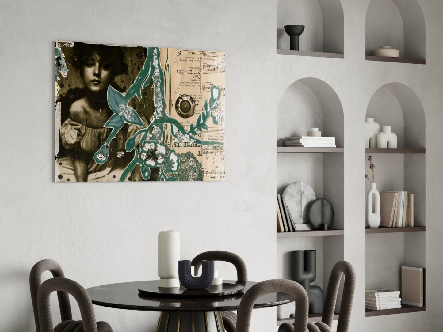 Vintage Collage Portrait Glass Wall Art
