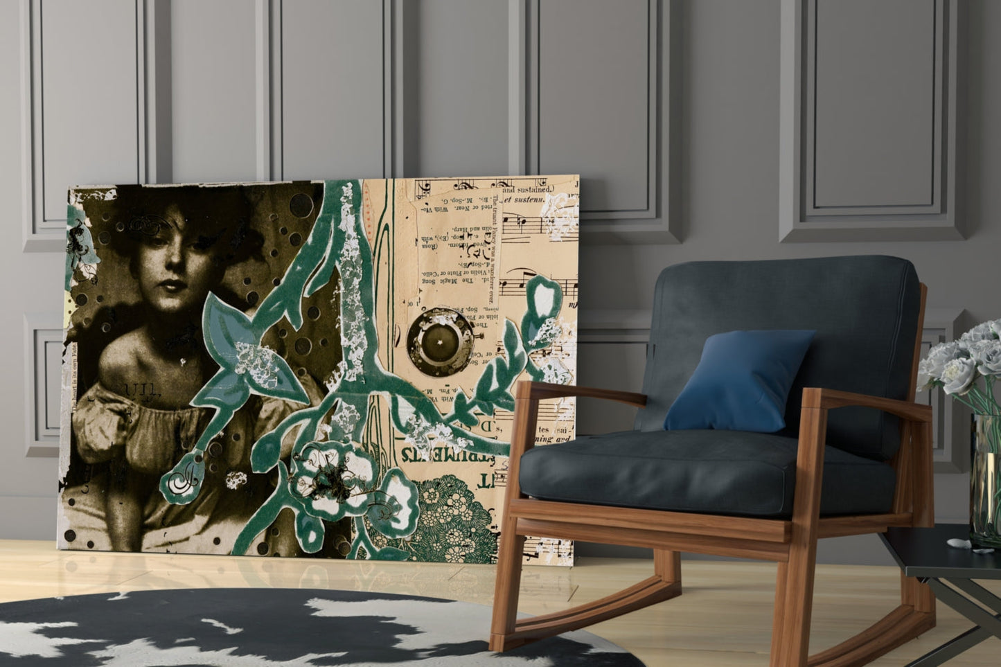 Vintage Collage Portrait Glass Wall Art