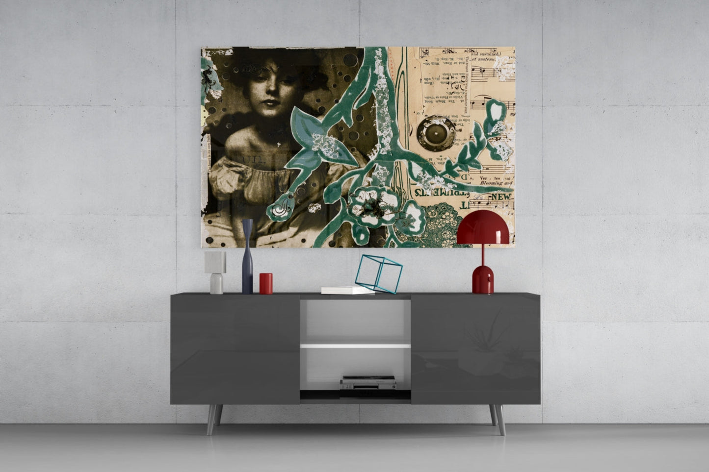 Vintage Collage Portrait Glass Wall Art