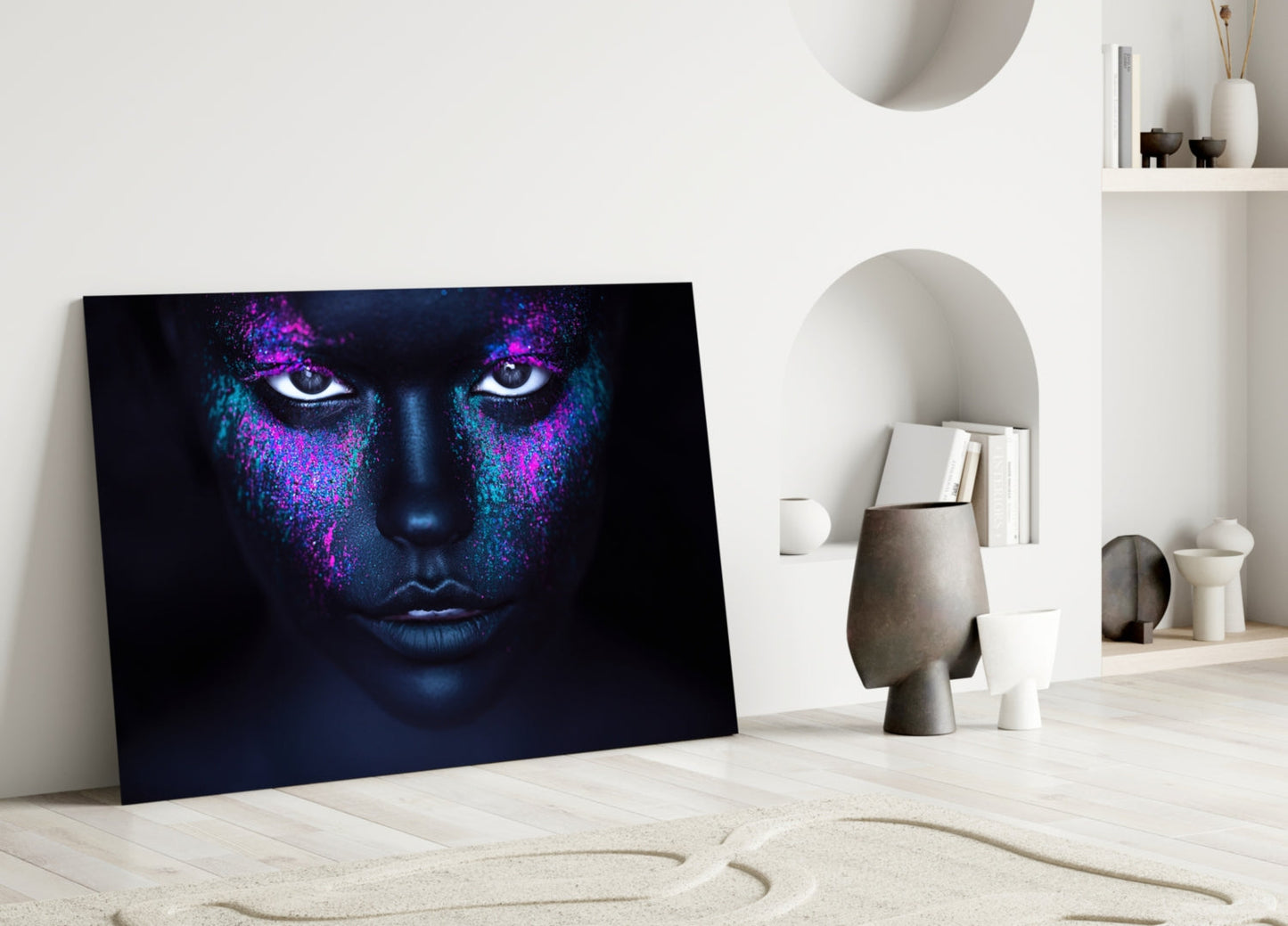Cosmic Makeup Portrait Glass Wall Art