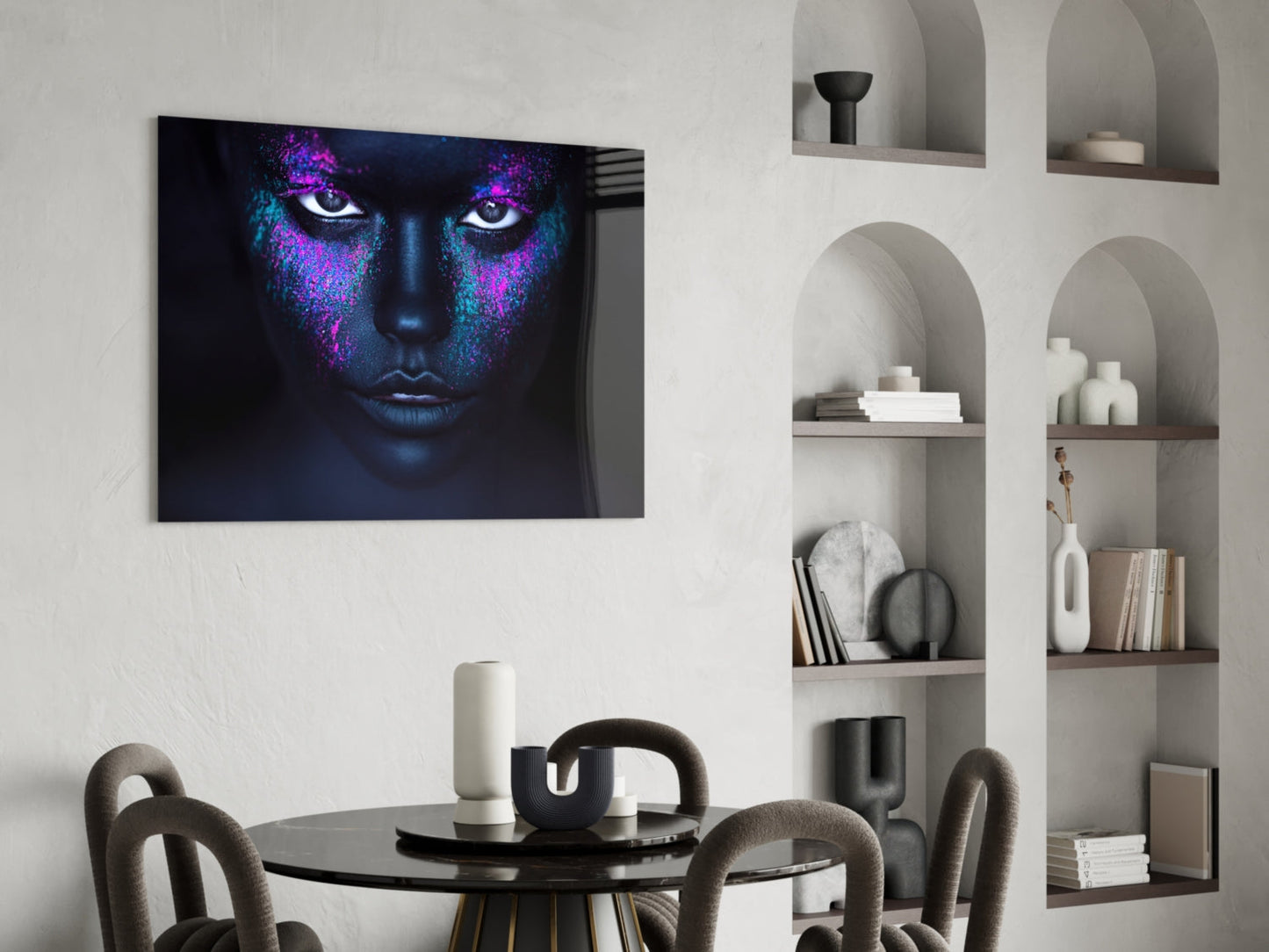 Cosmic Makeup Portrait Glass Wall Art