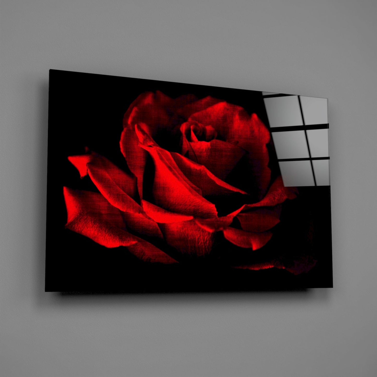 Glowing Red Rose Close-Up Glass Wall Art