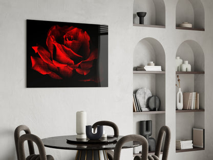 Glowing Red Rose Close-Up Glass Wall Art