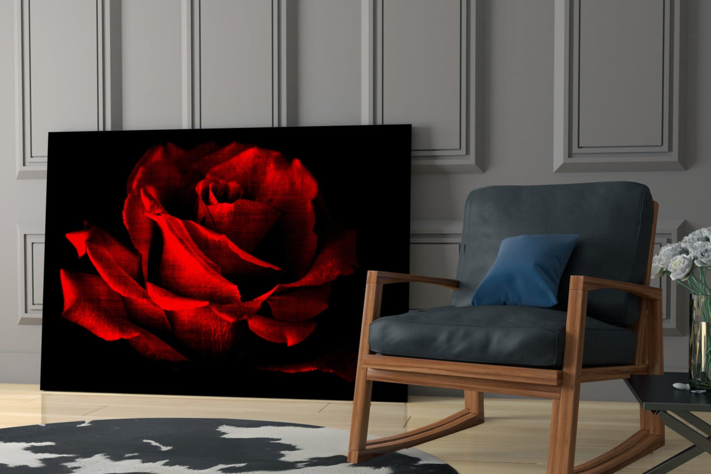 Glowing Red Rose Close-Up Glass Wall Art