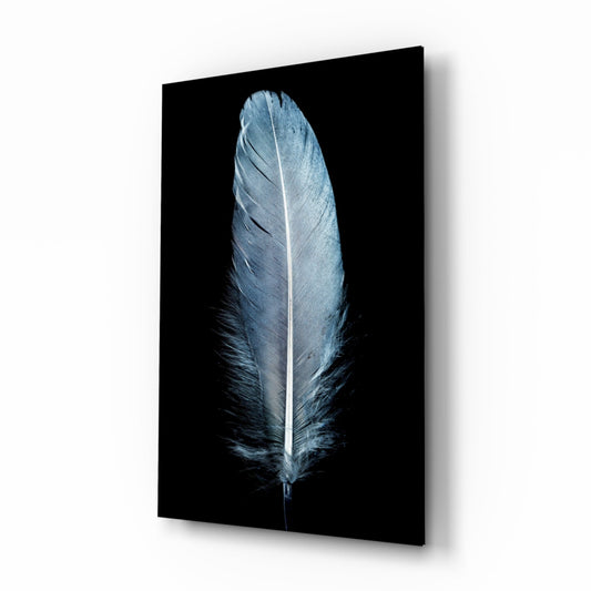 Blue Feather glass wall art minimalist feather