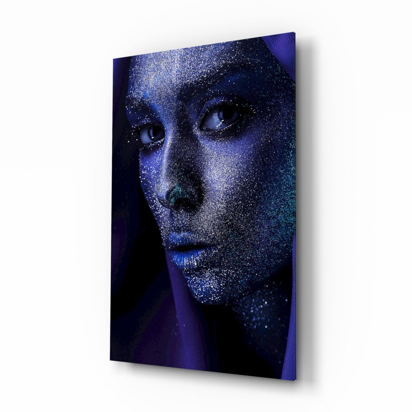 Indigo starlight woman portrait glass wall art
