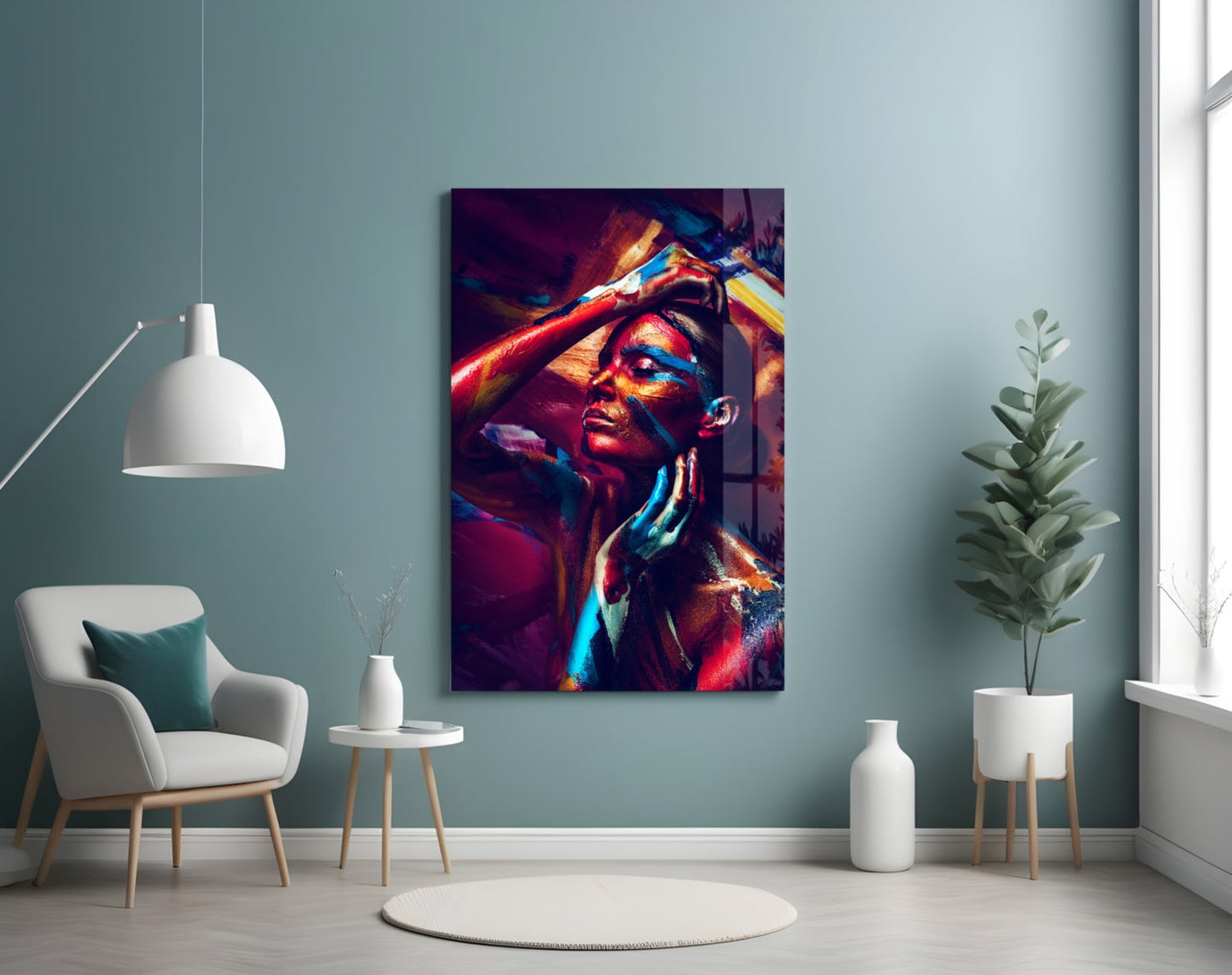 Body Paint Portrait Glass Wall Art