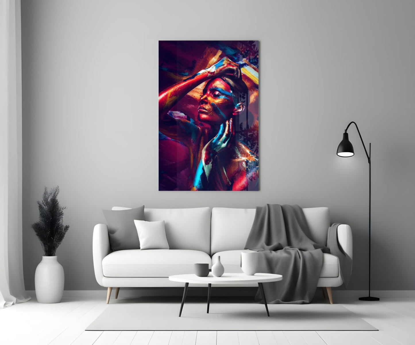 Body Paint Portrait Glass Wall Art