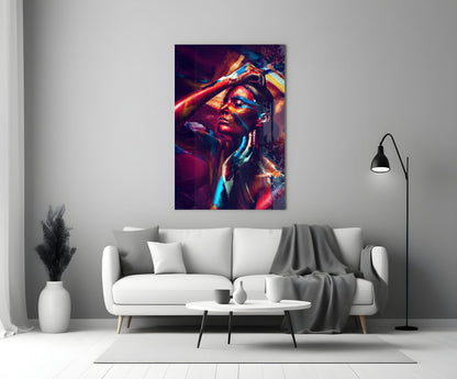 Body Paint Portrait Glass Wall Art