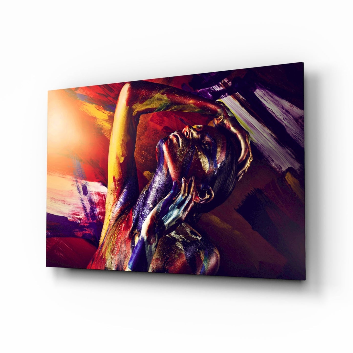 Body paint woman portrait glass wall art