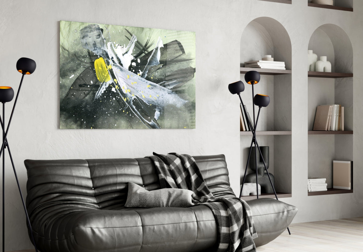 Gestural Slash Abstract Glass Wall Art
