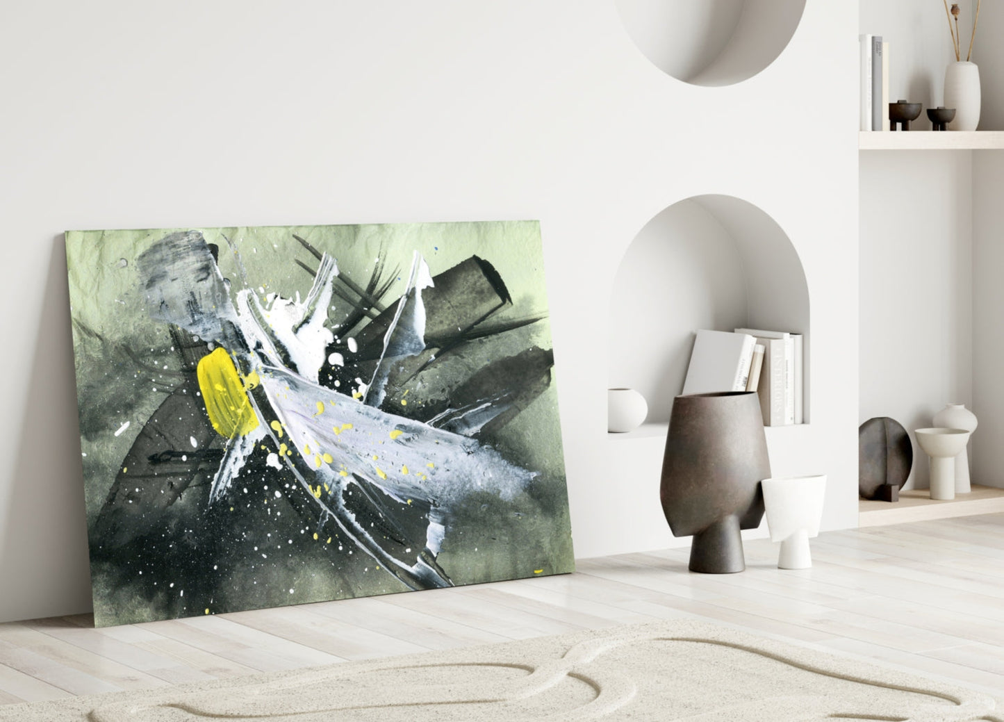 Gestural Slash Abstract Glass Wall Art