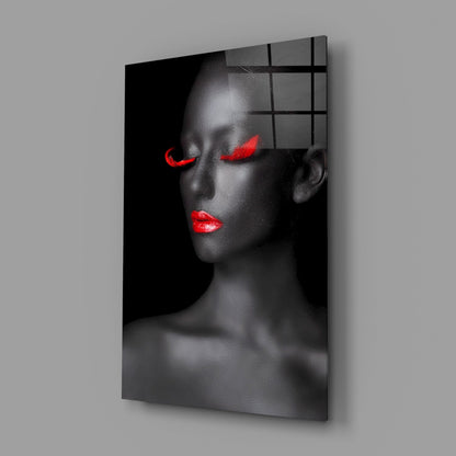 Crimson Lip Woman Portrait Glass Wall Art