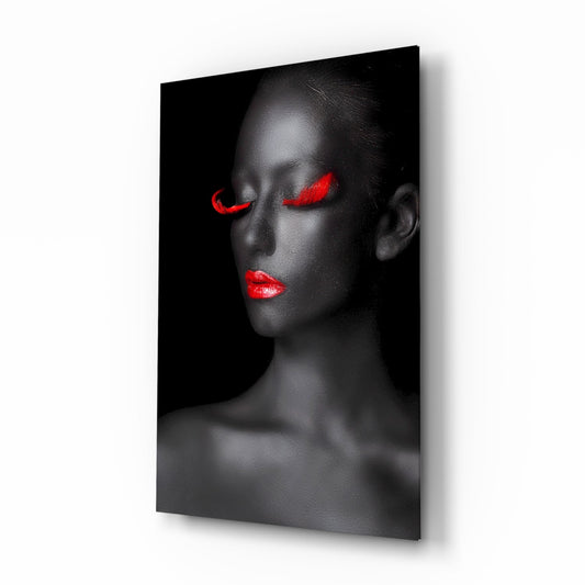 Crimson lip woman portrait glass wall art