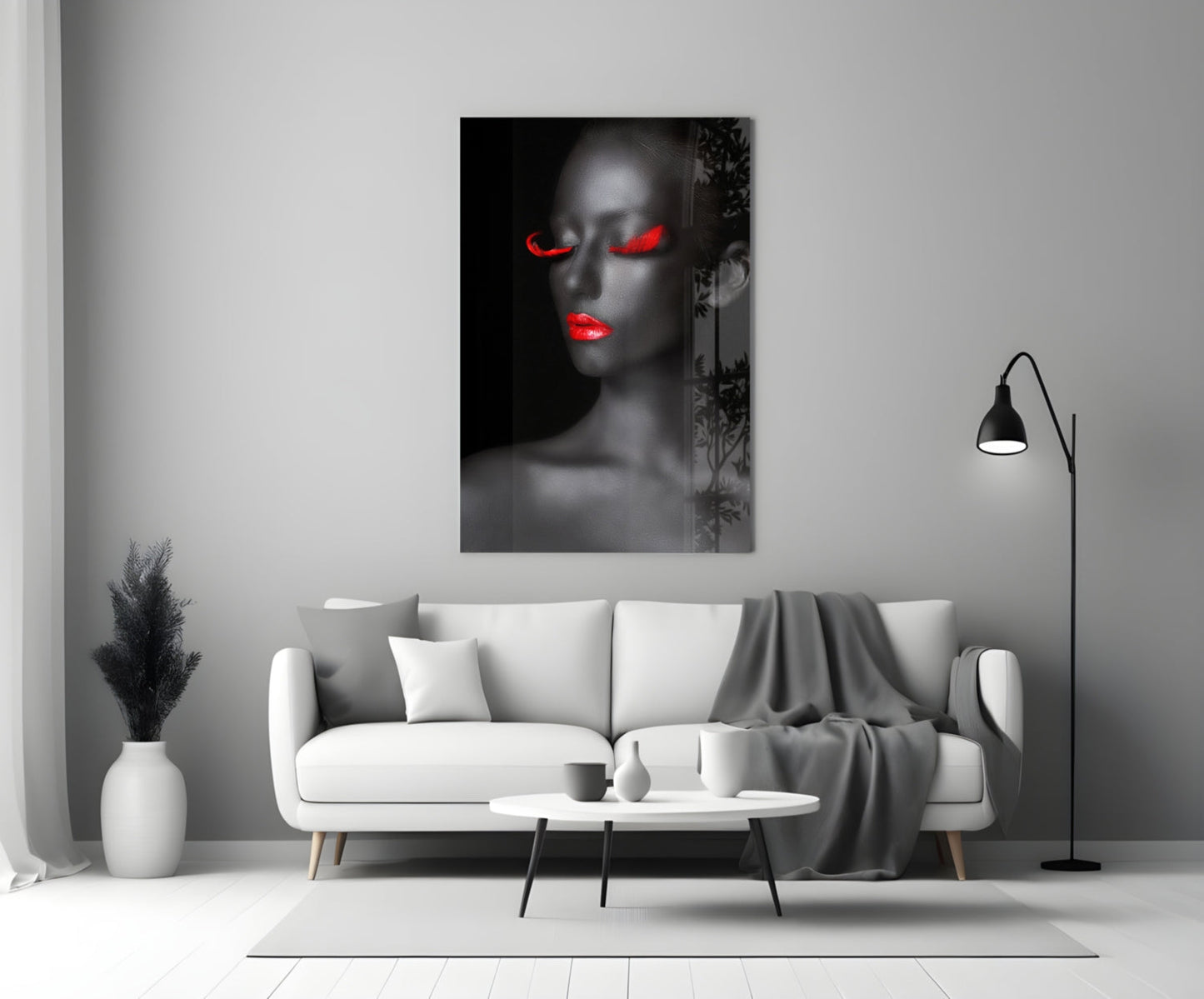Crimson Lip Woman Portrait Glass Wall Art