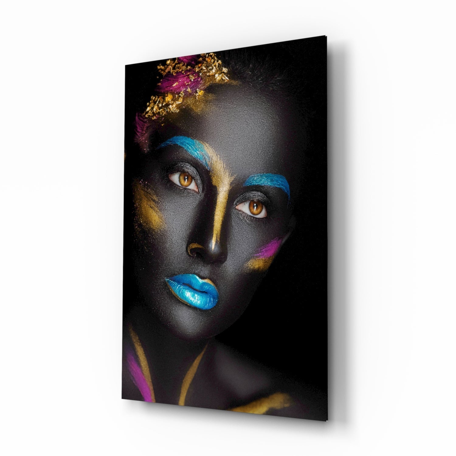 Gold leaf woman portrait glass wall art