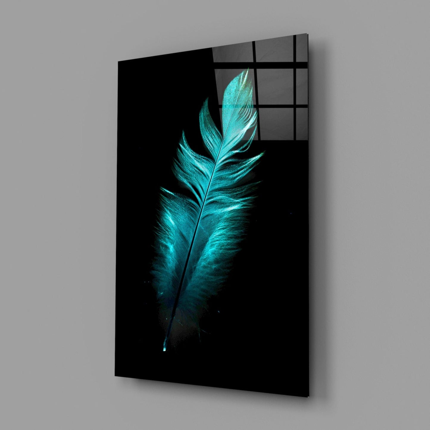 Teal Feather Glass Wall Art