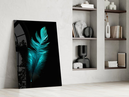 Teal Feather Glass Wall Art