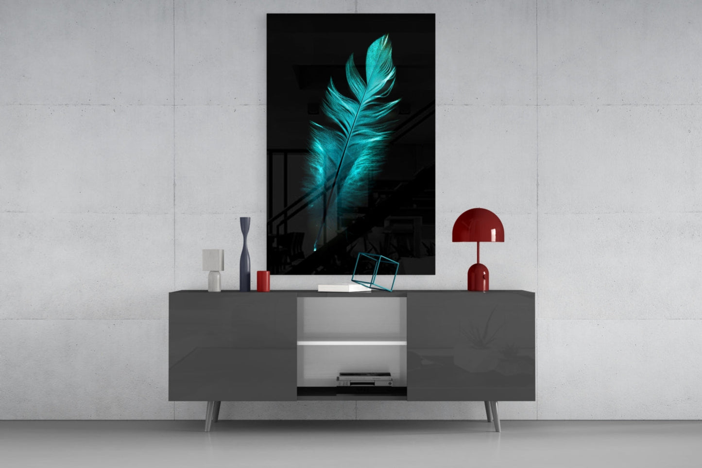 Teal Feather Glass Wall Art
