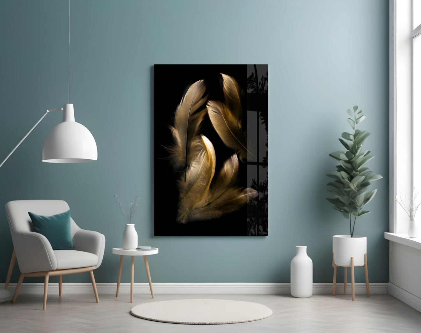 Tan Feather Glass Wall Art