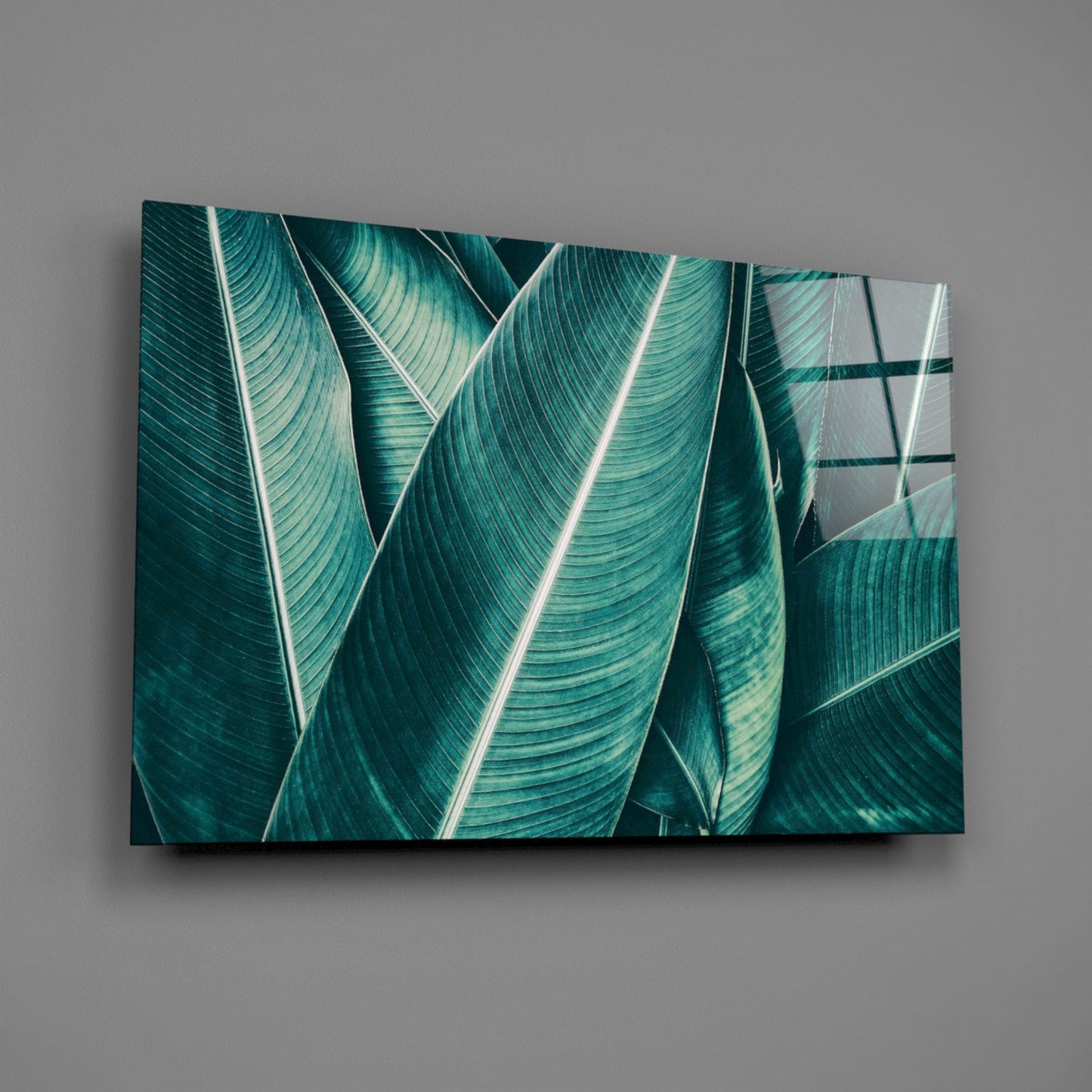 Green Tropical Leaf Glass Wall Art II