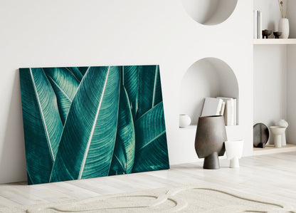 Green Tropical Leaf Glass Wall Art II