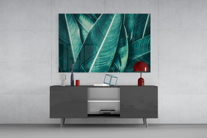 Green Tropical Leaf Glass Wall Art II