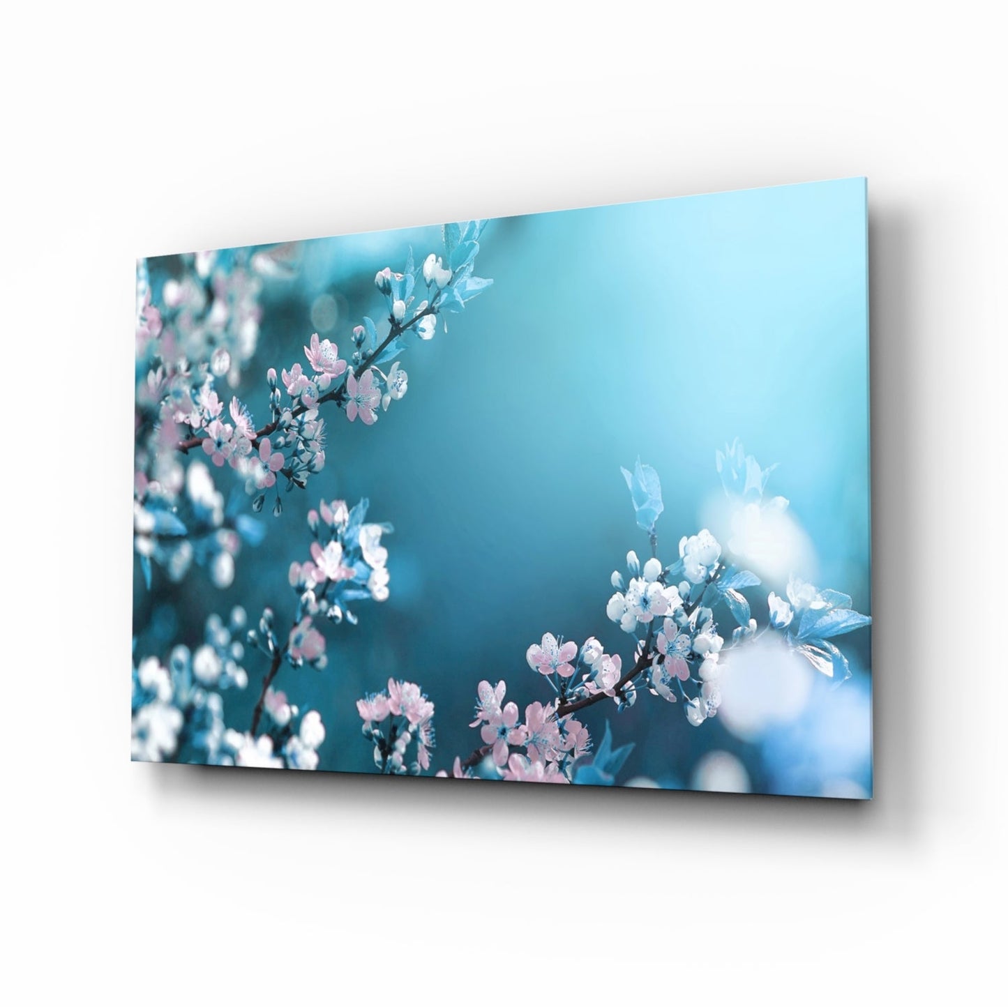 Spring flowers glass wall art botanical bokeh photo