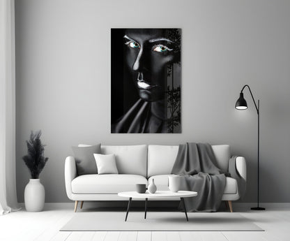 Turquoise Eyes Portrait Glass Wall Art