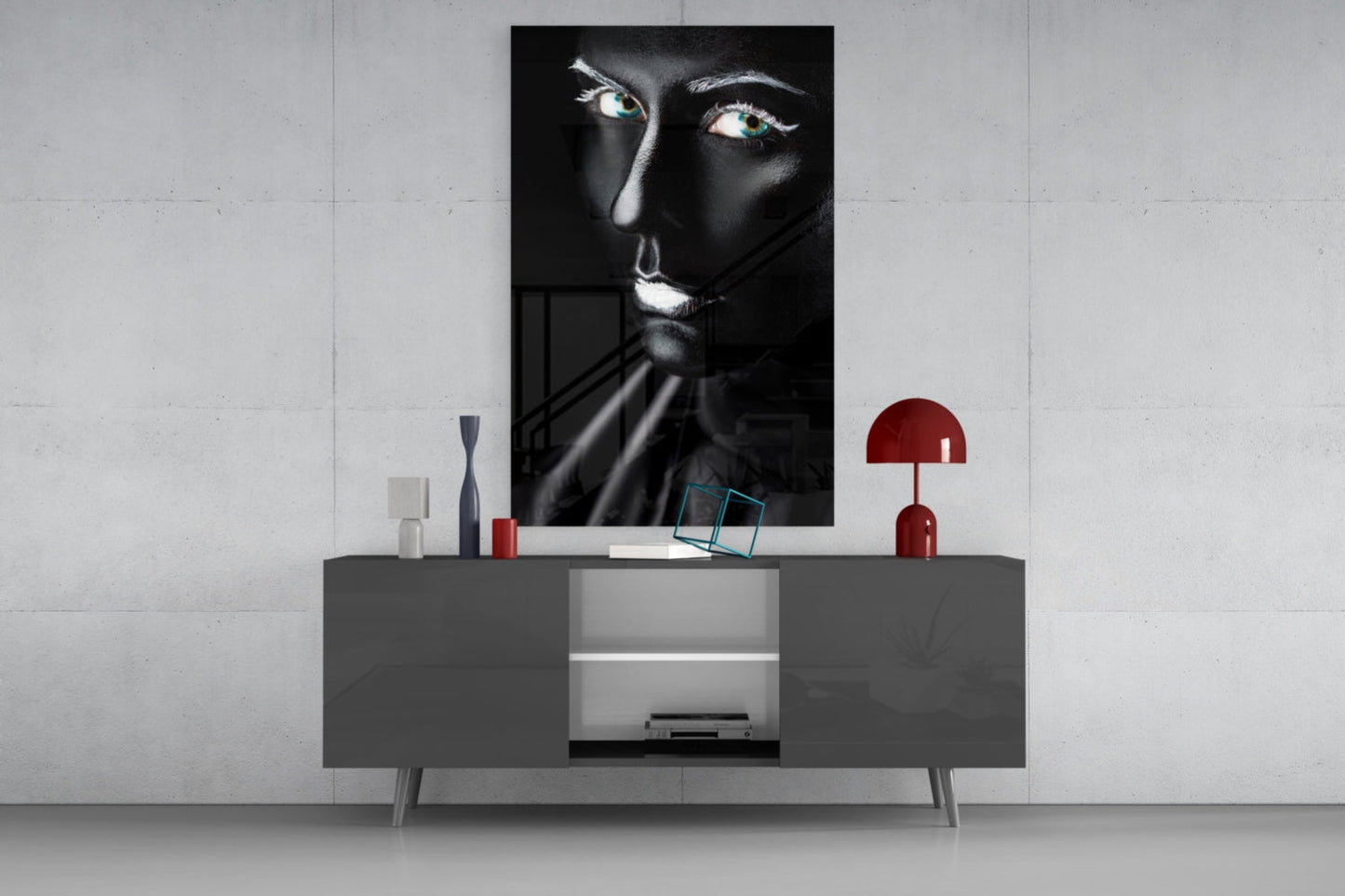 Turquoise Eyes Portrait Glass Wall Art