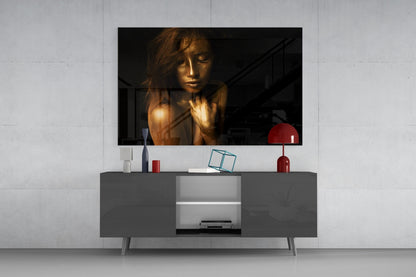 Golden Hour Woman Glass Wall Art