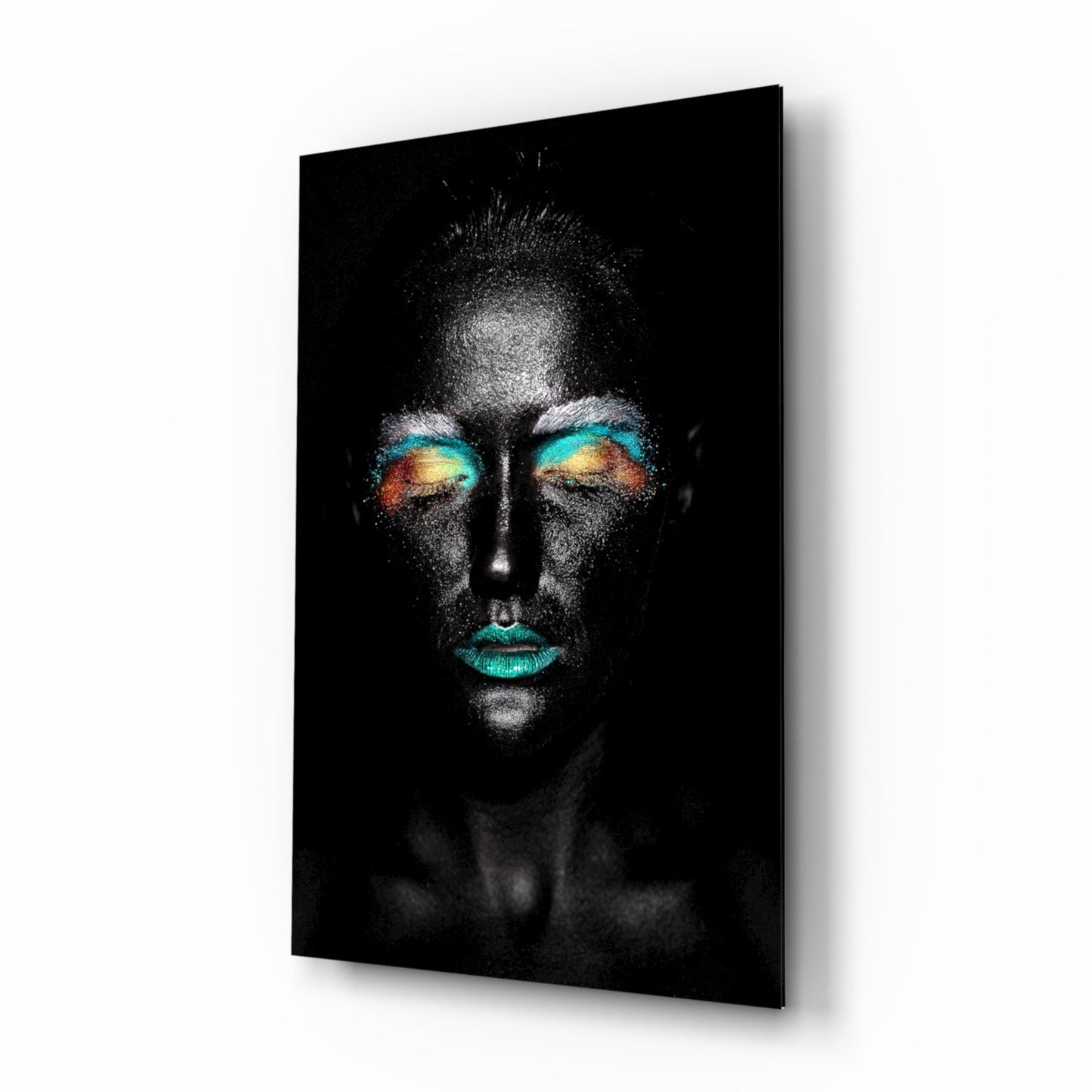 Cosmic Beauty Woman Glass Wall Art - silver and turquoise portrait