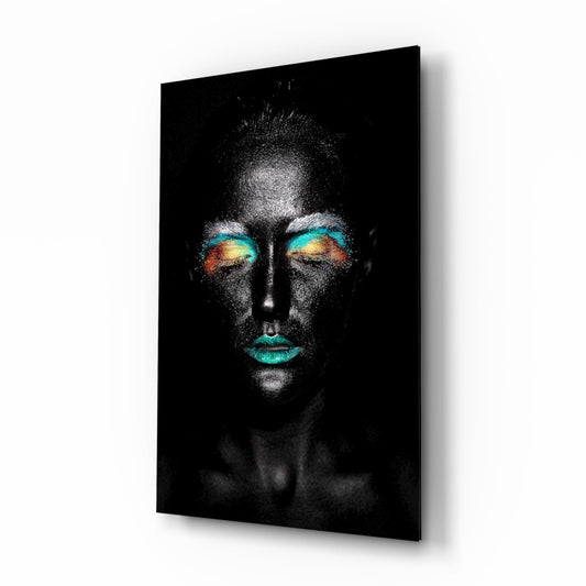 Cosmic Beauty Woman Glass Wall Art - silver and turquoise portrait