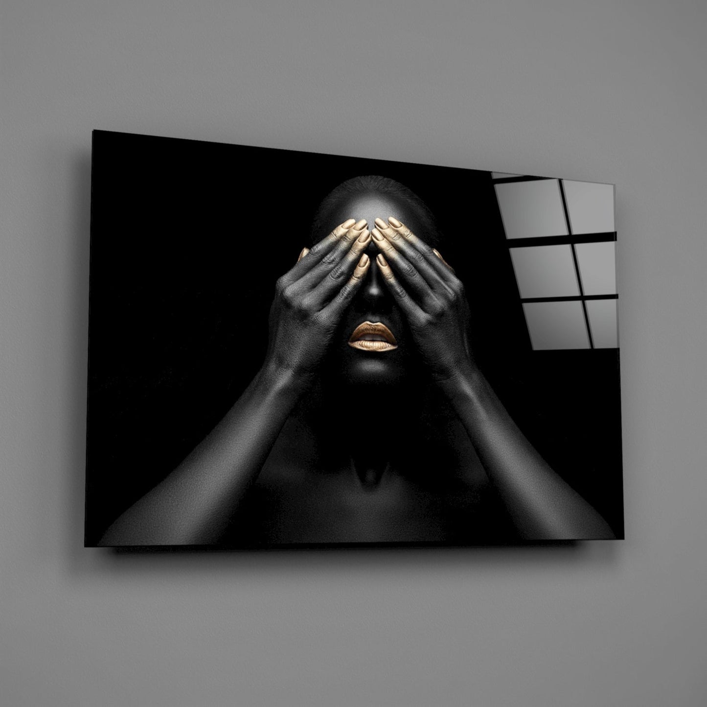 Golden Veil Woman Glass Wall Art