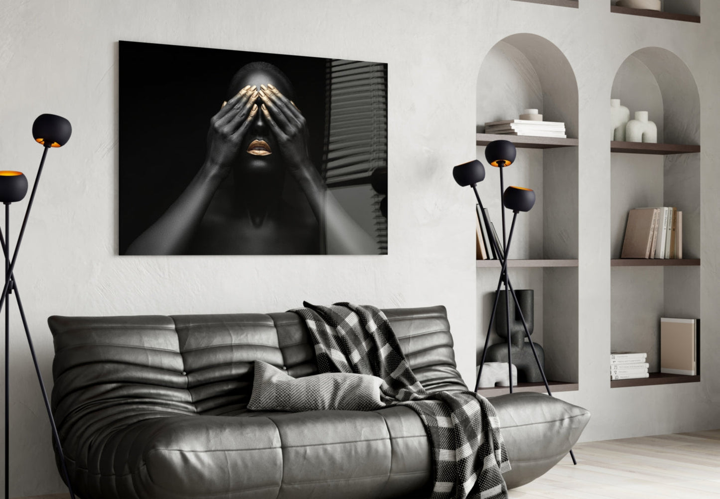 Golden Veil Woman Glass Wall Art