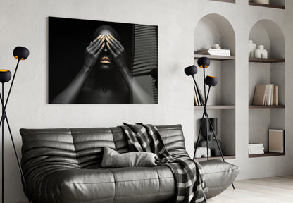 Golden Veil Woman Glass Wall Art