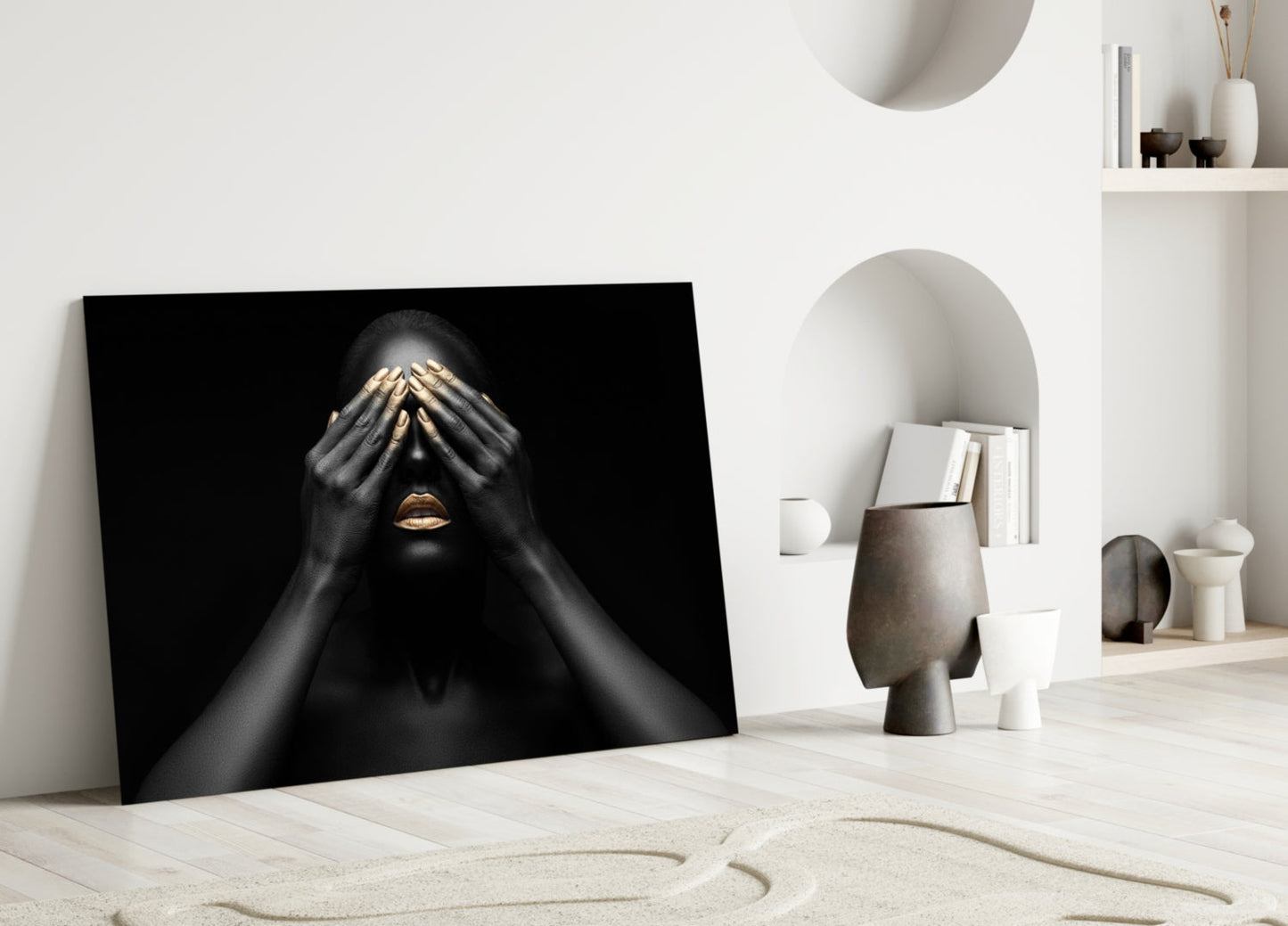Golden Veil Woman Glass Wall Art