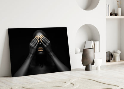 Golden Veil Woman Glass Wall Art