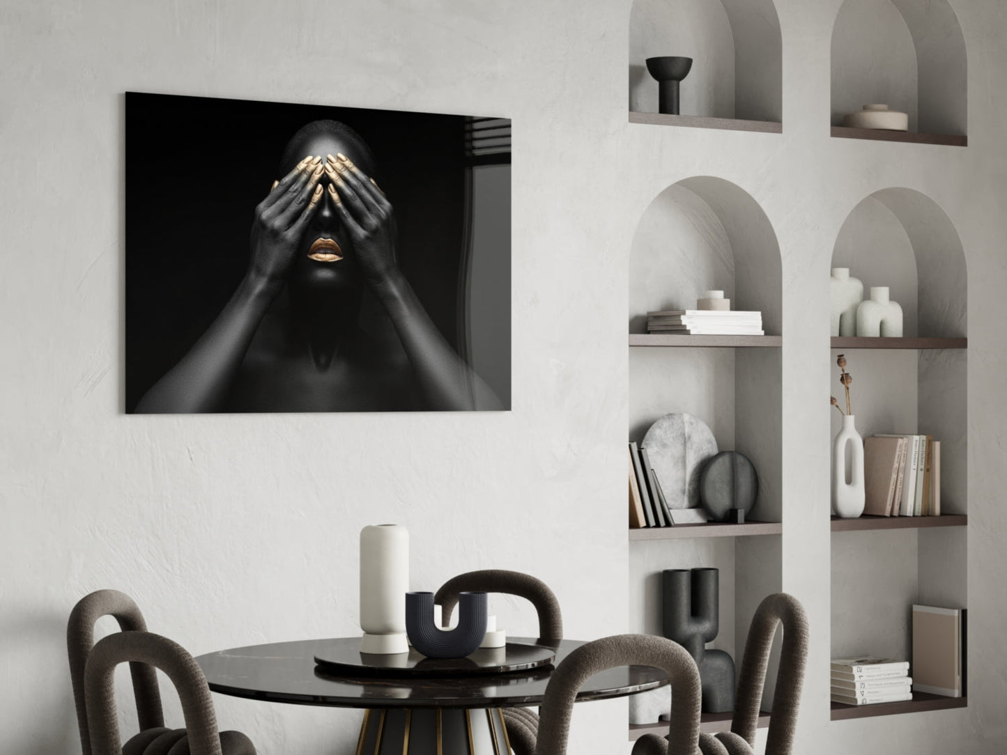 Golden Veil Woman Glass Wall Art